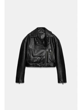 ZARA FAUX LEATHER BIKER JACKET WITH SHOULDER PADS